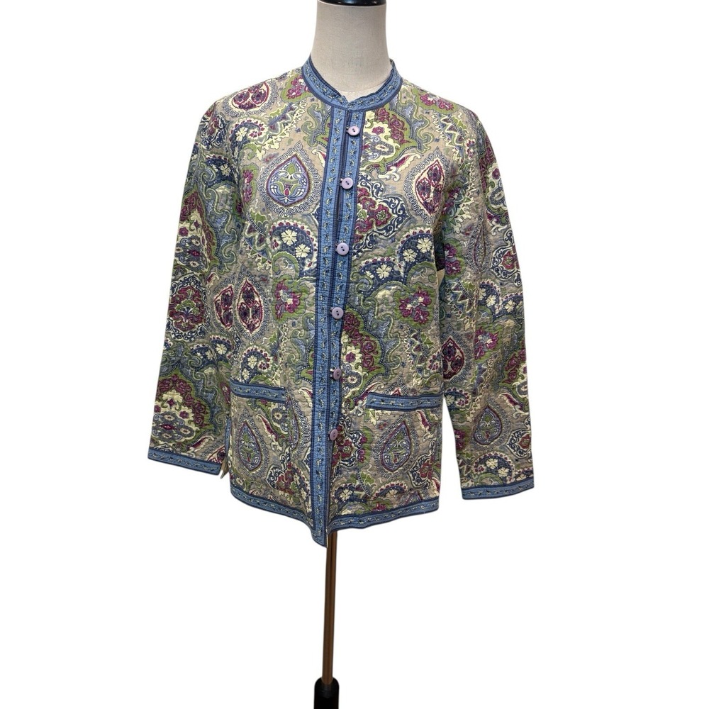 Vtg Quilted Jacket Reservable Paisley Floral Cotton Boho Folk Cottagecore Granny